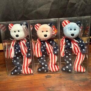 TY Beanie Baby 1999 Spangle Bear Rare Retired Original Mint Blue White Pink Trio